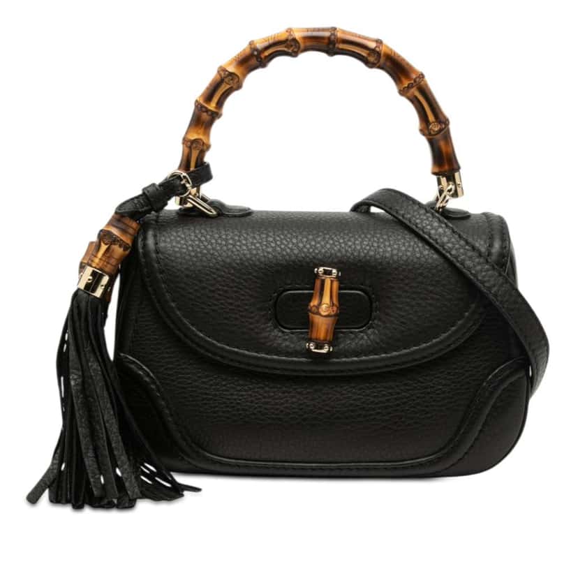 Gucci Small Leather New Bamboo Satchel Black Leather Very good condition - Front View