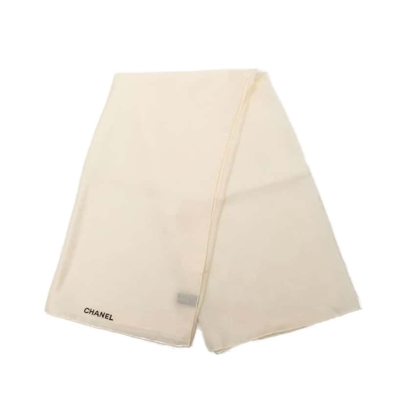 Chanel Embroidered Silk Scarf White Silk Very good condition - Front View
