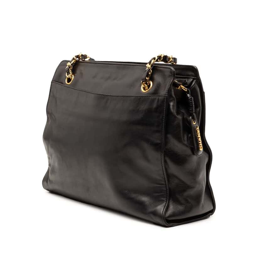 Chanel CC Lambskin Chain Tote Black Leather Very good condition - Back View