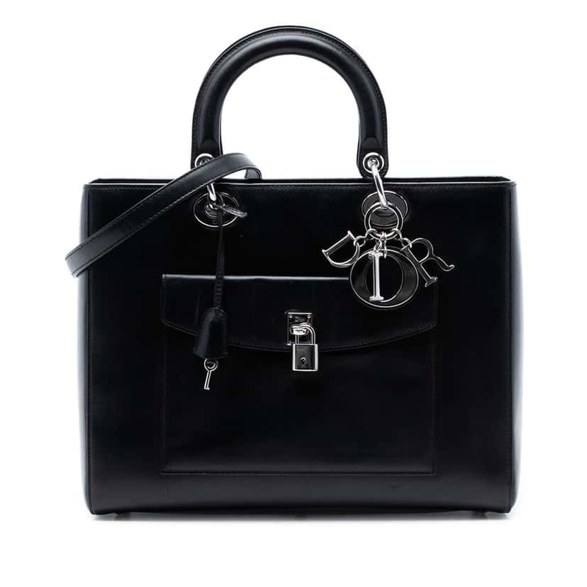 Dior Large Calfskin Pocket Tote Lady Dior Black Leather Very good condition - Front View