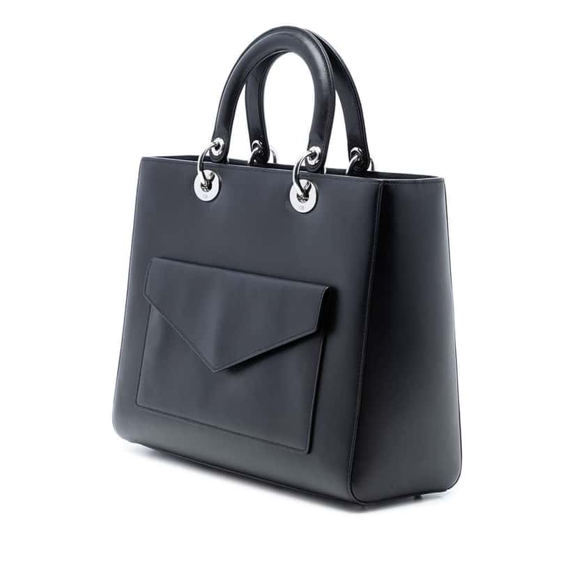 Dior Large Calfskin Pocket Tote Lady Dior Black Leather Very good condition - Back View