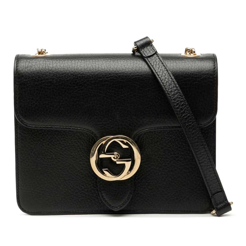 Gucci Small Dollar Calfskin Interlocking G Crossbody Black Leather Very good condition - Front View