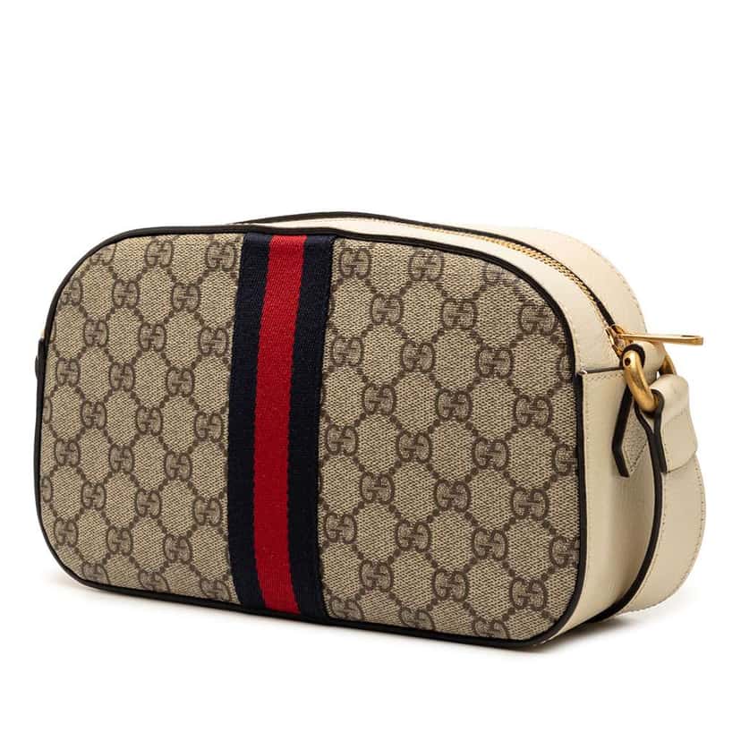 Gucci Small GG Supreme Textured Calfskin Web Ophidia Camera Bag Beige Canvas Very good condition - Back View