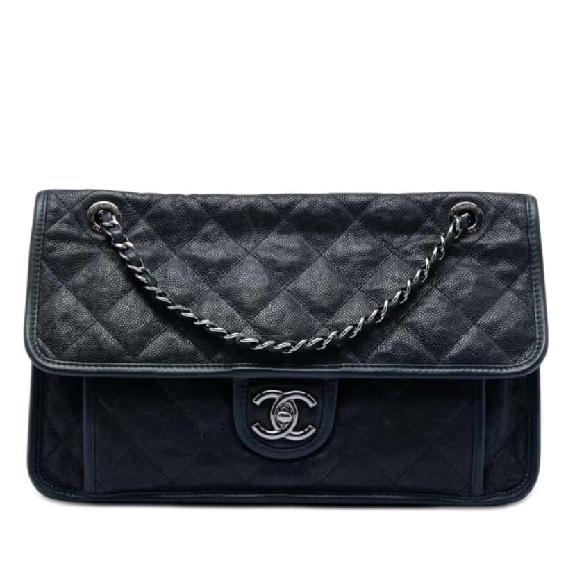 Chanel Medium Caviar French Riviera Flap Blue Leather Very good condition - Front View