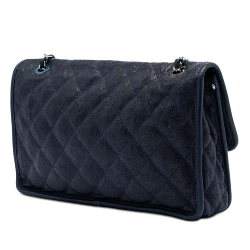 Chanel Medium Caviar French Riviera Flap Blue Leather Very good condition - Back View