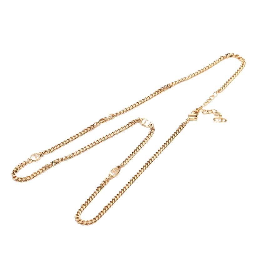 Dior Gold Plated CD Logo Chain Necklace Gold Metal Very good condition - Front View