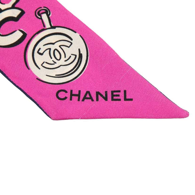 Chanel Coco Charms Print Silk Slim Bandeau Scarf Pink Silk Very good condition - Back View