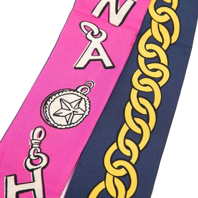 Chanel Coco Charms Print Silk Slim Bandeau Scarf Pink Silk Very good condition - Box View