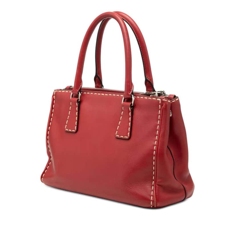 Prada Small City Calf Hand Stitched Galleria Double Zip Satchel Red Leather Very good condition - Back View