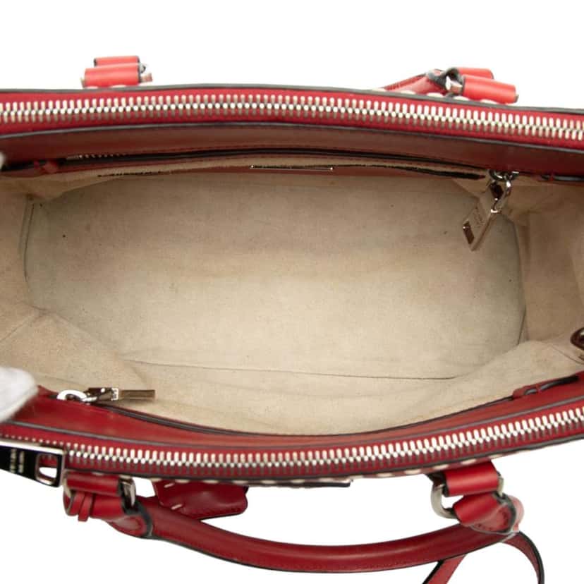 Prada Small City Calf Hand Stitched Galleria Double Zip Satchel Red Leather Very good condition - Model View