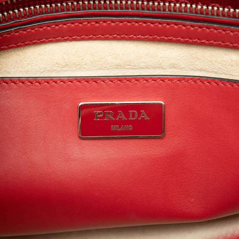 Prada Small City Calf Hand Stitched Galleria Double Zip Satchel Red Leather Very good condition - Box View