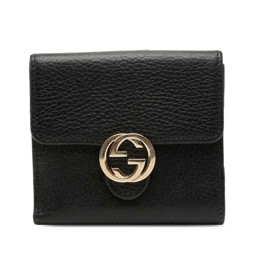 Gucci Leather Interlocking G Small Wallet Black Leather Very good condition - Front View