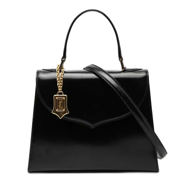 Saint Laurent Leather Logo Charm Top Handle Bag Black Leather Very good condition - Front View