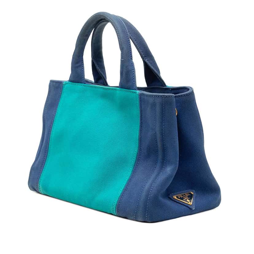 Prada Small Bicolor Canvas Canapa Logo Satchel Blue Canvas Very good condition - Back View