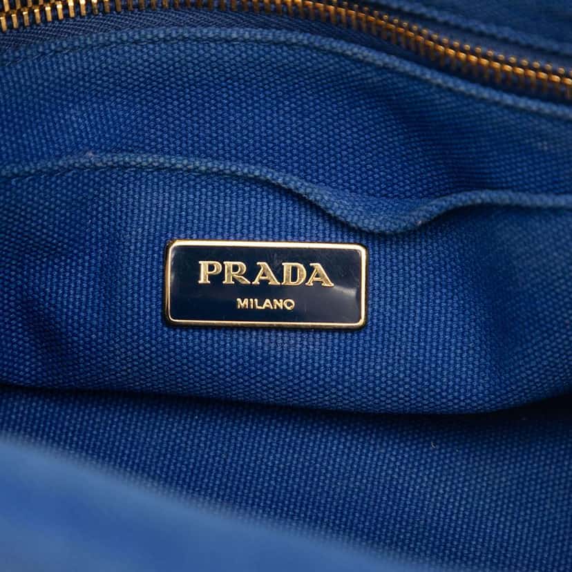 Prada Small Bicolor Canvas Canapa Logo Satchel Blue Canvas Very good condition - Box View