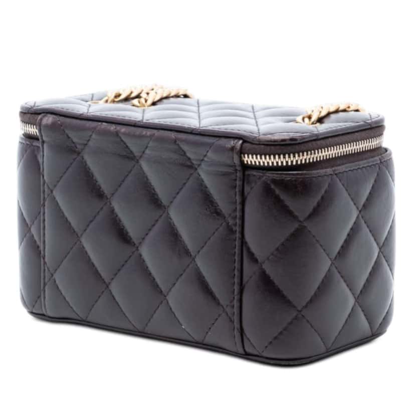 Chanel Small Quilted Lambskin Pillow Crush Vanity Case with Chain Purple Leather Very good condition - Back View