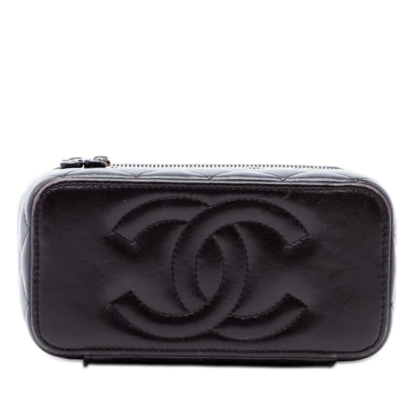 Chanel Small Quilted Lambskin Pillow Crush Vanity Case with Chain Purple Leather Very good condition - Inside View