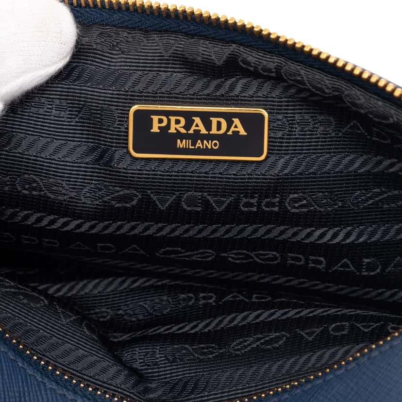 Prada Mini Saffiano Double Zip Crossbody Blue Leather Very good condition - Box View