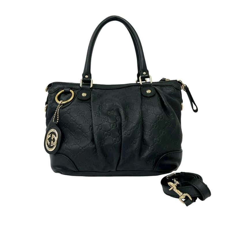Gucci Guccissima Sukey Satchel Black Leather Very good condition - Front View