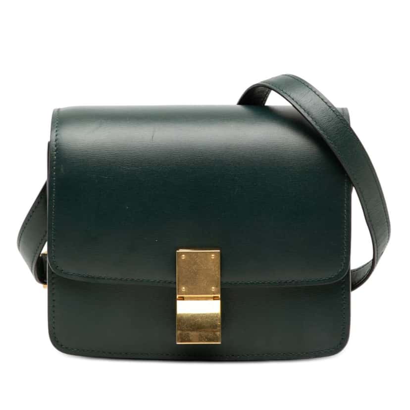 Celine Small Calfskin Classic Box Green Leather Very good condition - Front View