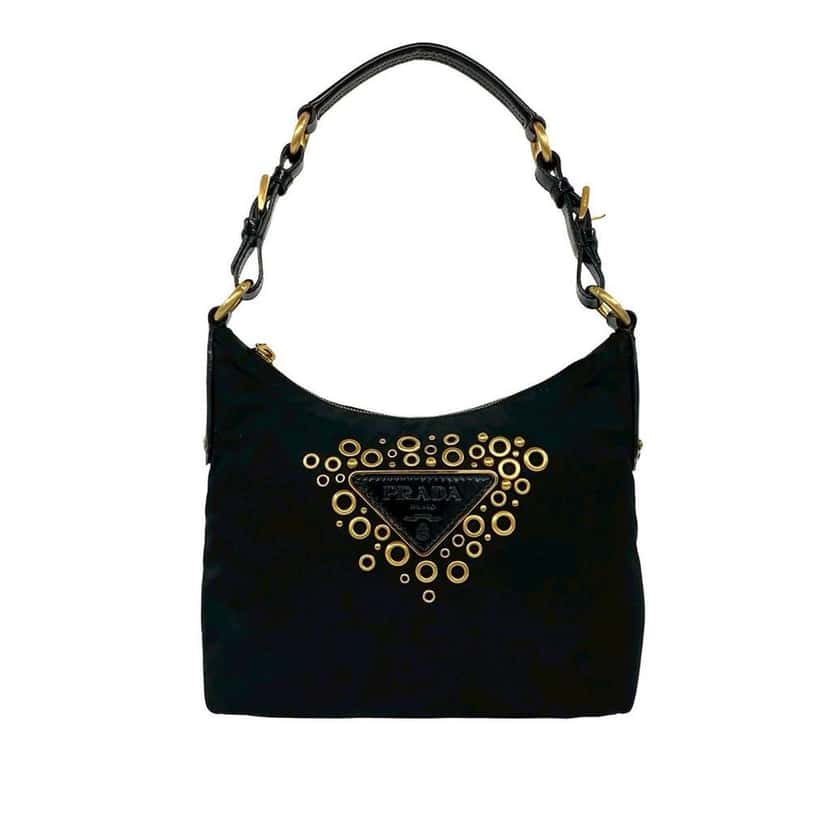 Prada Nylon Vela Grommet Shoulder Bag Black Very good condition - Front View