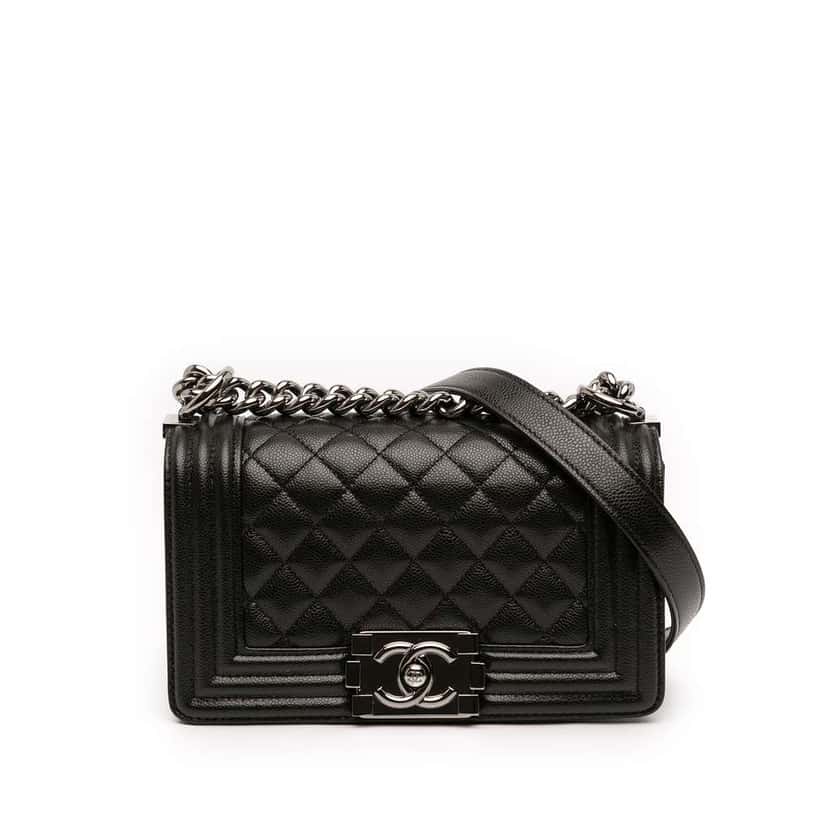 Chanel Small Quilted Caviar Boy Flap Black Leather Very good condition - Front View