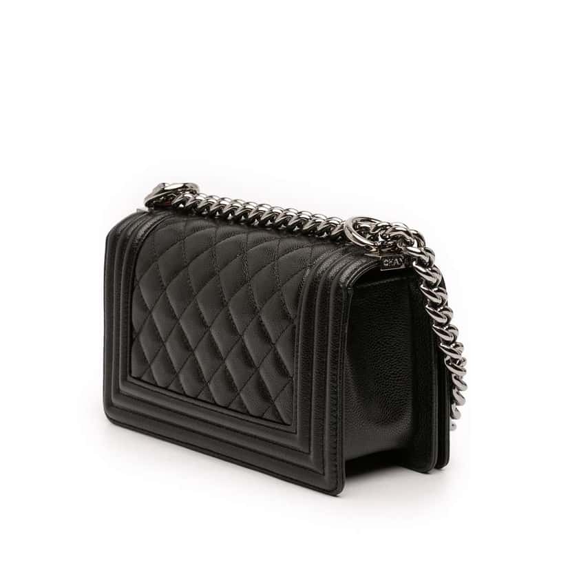 Chanel Small Quilted Caviar Boy Flap Black Leather Very good condition - Back View