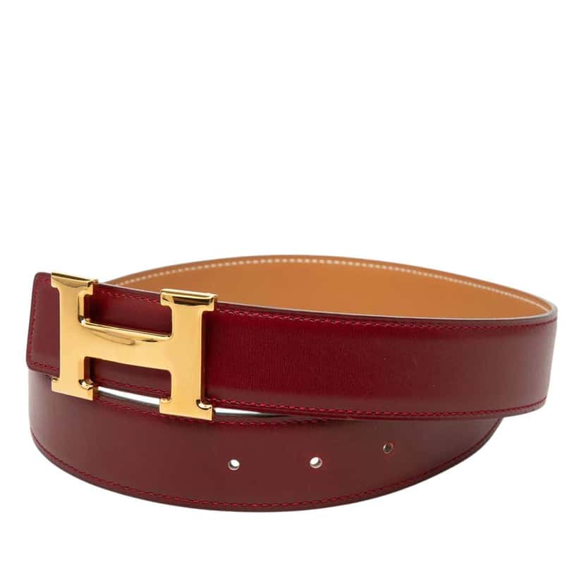 Hermès Box Calf Constance Belt Red Leather Very good condition - Back View