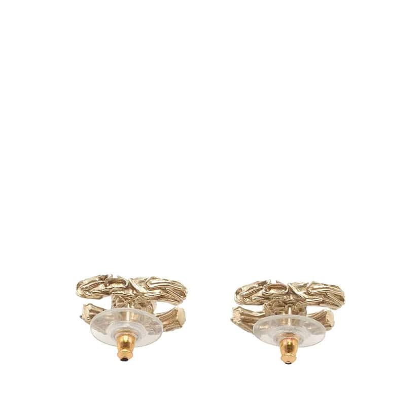 Chanel CC Brass and Strass Push Back Earrings Gold Metal Very good condition - Back View