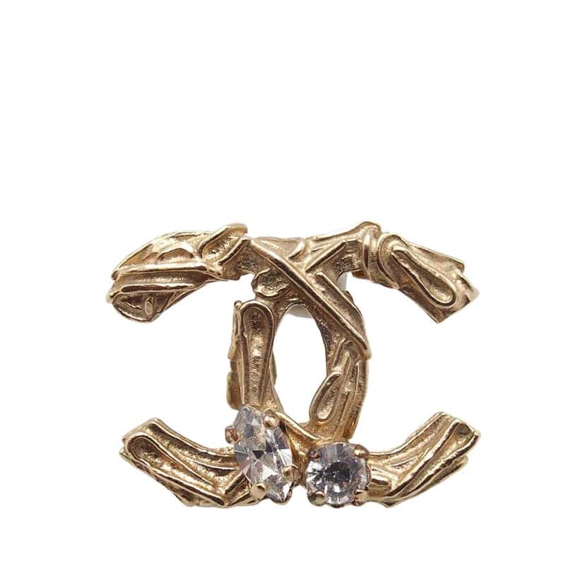 Chanel CC Brass and Strass Push Back Earrings Gold Metal Very good condition - Inside View