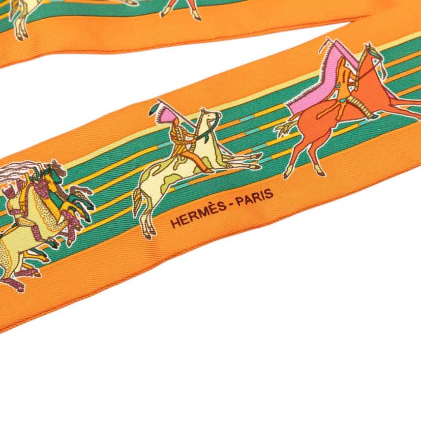 Hermès Pani La Shar Pawnee Twilly Silk Scarf Orange Silk Very good condition - Back View