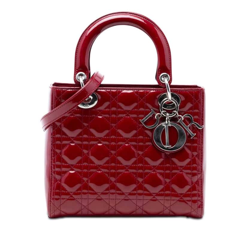 Dior Medium Patent Cannage Lady Dior Red Leather Very good condition - Front View