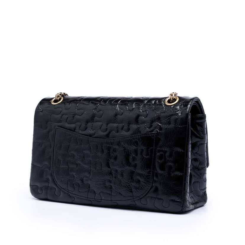 Chanel Crackled Patent Puzzle Reissue 2.55 Double Flap 226 Black Leather Very good condition - Back View
