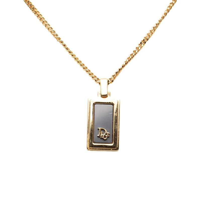 Dior Gold Plated Enamel Logo Pendant Necklace Gold Metal Very good condition - Front View