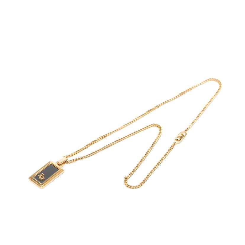 Dior Gold Plated Enamel Logo Pendant Necklace Gold Metal Very good condition - Box View