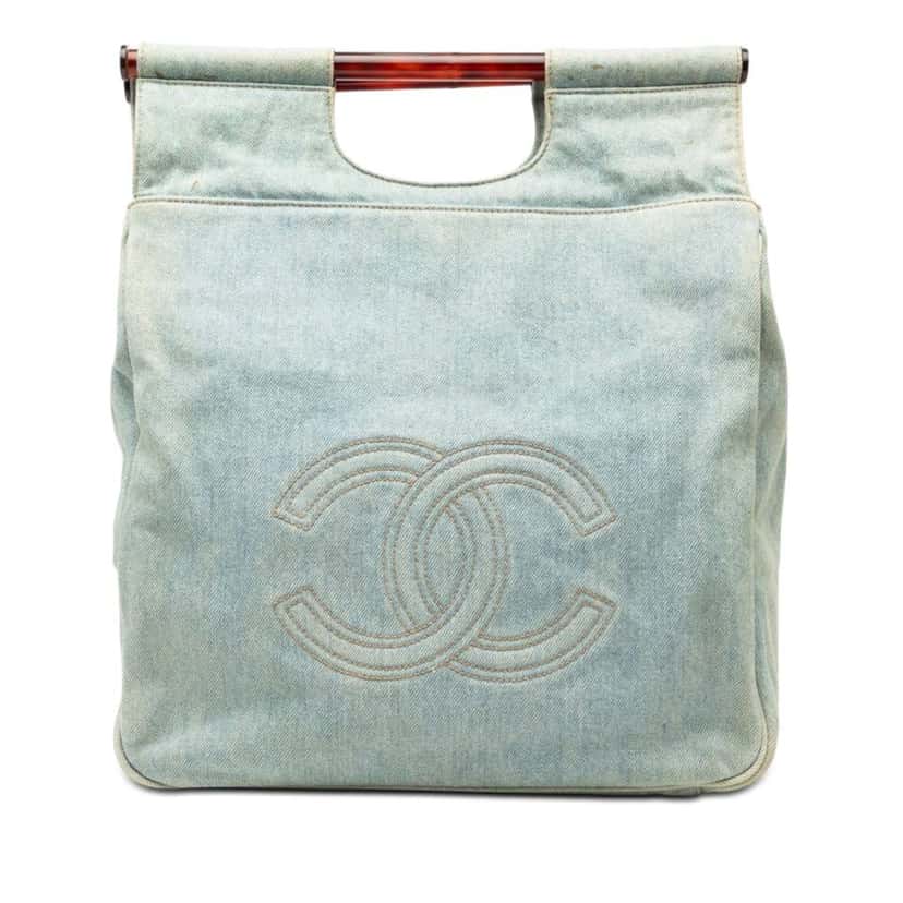 Chanel CC Denim Tortoise Handle Tote Blue Denim Very good condition - Front View