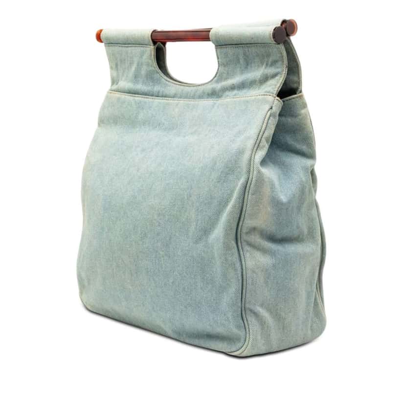 Chanel CC Denim Tortoise Handle Tote Blue Denim Very good condition - Back View