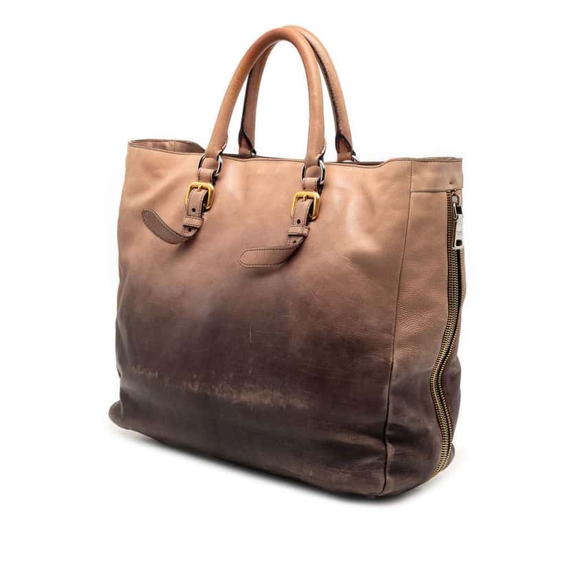 Prada Ombre Vitello Daino Side Zip Convertible Tote Brown Leather Very good condition - Back View