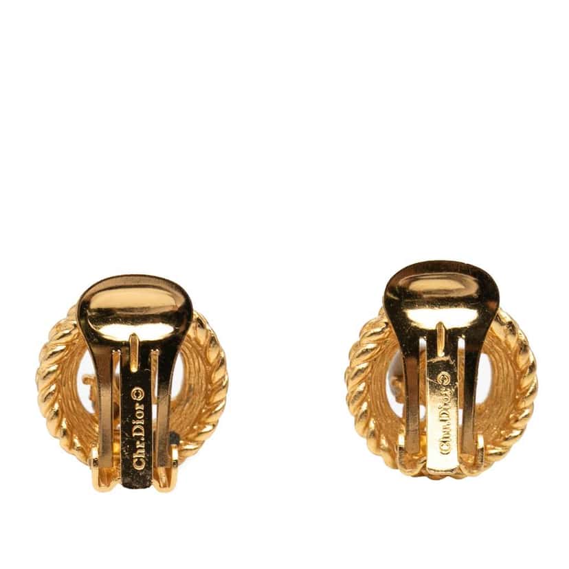 Dior Gold Plated Logo Round Clip On Earrings Gold Metal Very good condition - Back View
