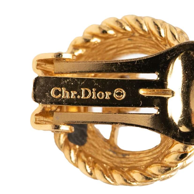 Dior Gold Plated Logo Round Clip On Earrings Gold Metal Very good condition - Inside View