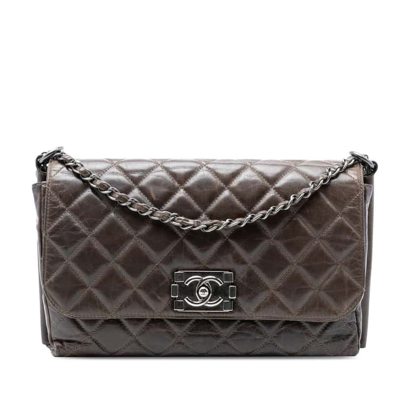 Chanel Quilted Glazed Calfskin Soft Boy Flap Brown Leather Very good condition - Front View