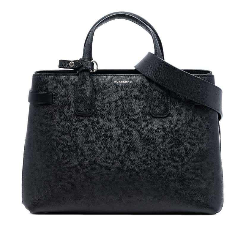 Burberry Medium Leather and House Check Banner Satchel Black Leather Very good condition - Front View