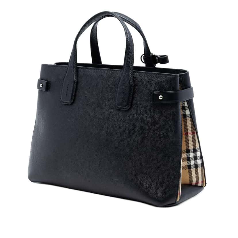 Burberry Medium Leather and House Check Banner Satchel Black Leather Very good condition - Back View