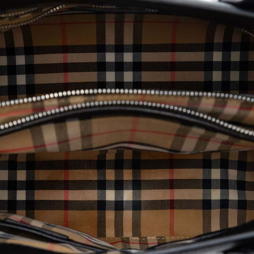 Burberry Medium Leather and House Check Banner Satchel Black Leather Very good condition - Model View