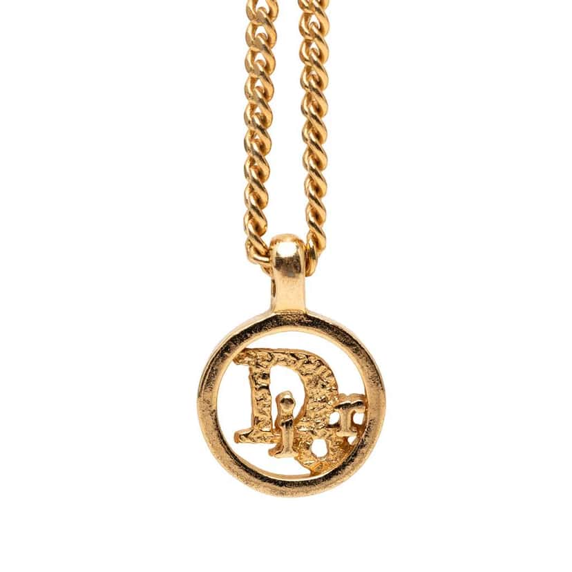 Dior Gold Plated Logo Pendant Necklace Gold Metal Very good condition - Front View