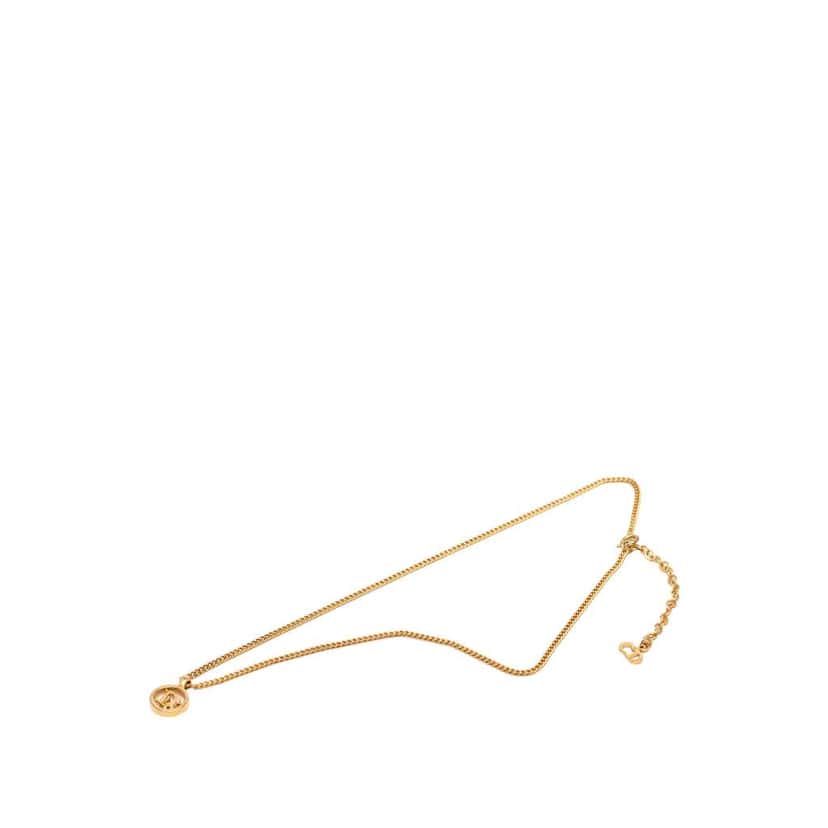 Dior Gold Plated Logo Pendant Necklace Gold Metal Very good condition - Box View