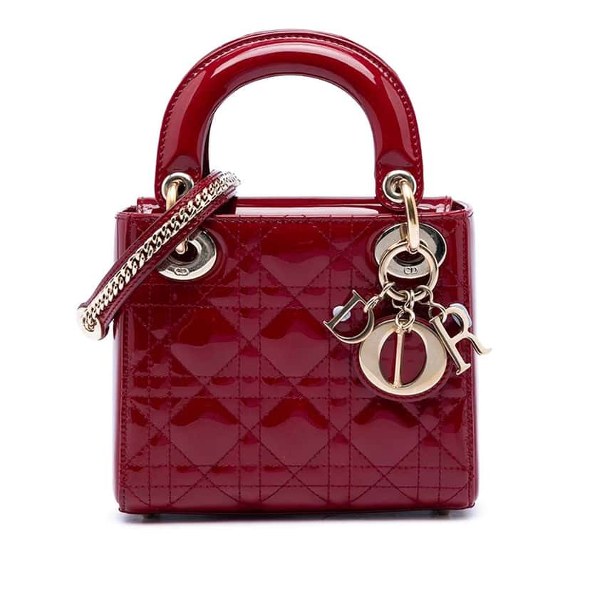 Dior Mini Patent Cannage Lady Dior Red Leather Very good condition - Front View