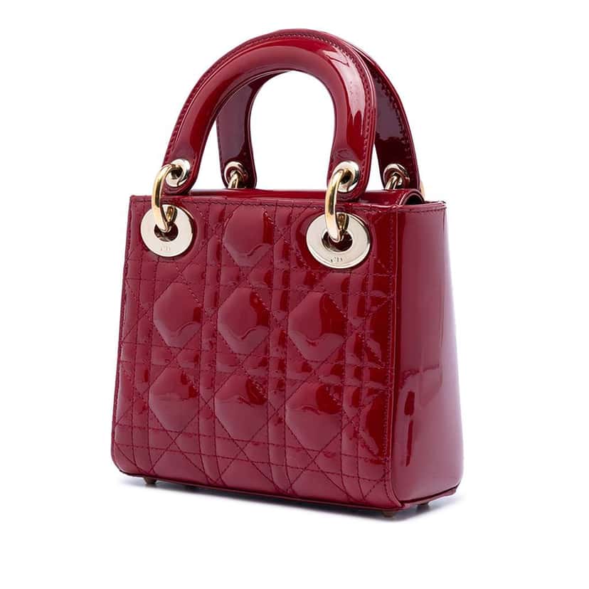 Dior Mini Patent Cannage Lady Dior Red Leather Very good condition - Back View