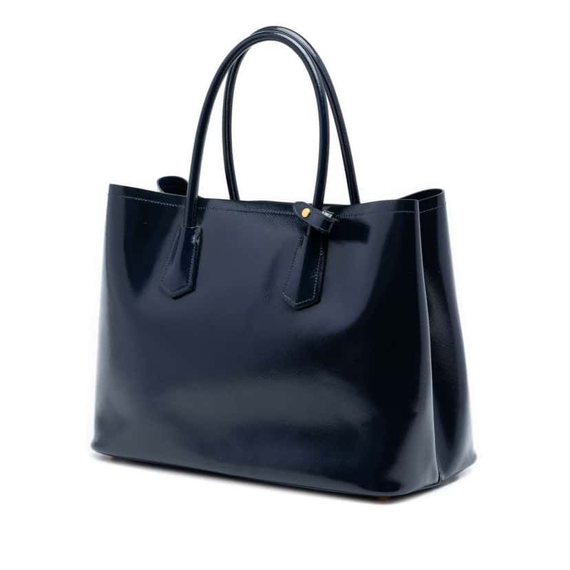 Prada Medium Saffiano Vernice Double Satchel Blue Leather Very good condition - Back View