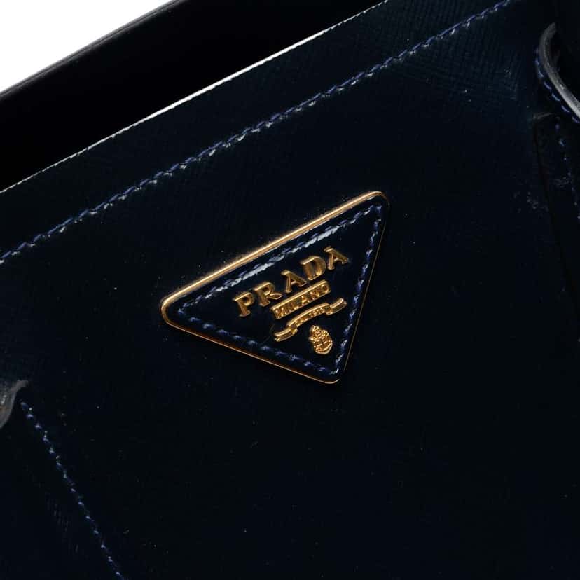 Prada Medium Saffiano Vernice Double Satchel Blue Leather Very good condition - Box View